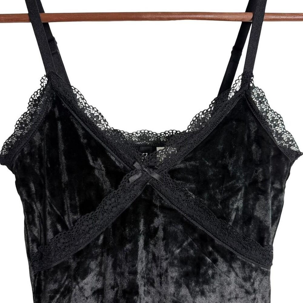 Velvet Babydoll Lace Trim Slip Dress Whimsigoth Fairy Grunge Mini Bodice XS - Picture 3 of 8